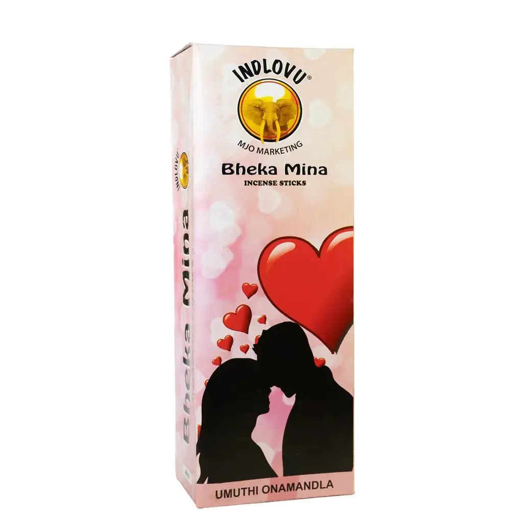 Indlovu Bheka Mina incense sticks with heart design.