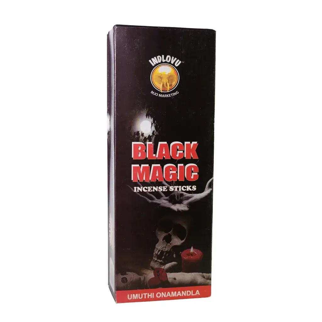 Black Magic incense sticks packaging, Indlovu brand.