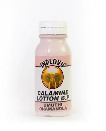 Indlovu Calamine Lotion bottle, pink label, elephant logo