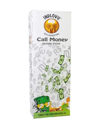 Indlovu Call Money incense packaging design.