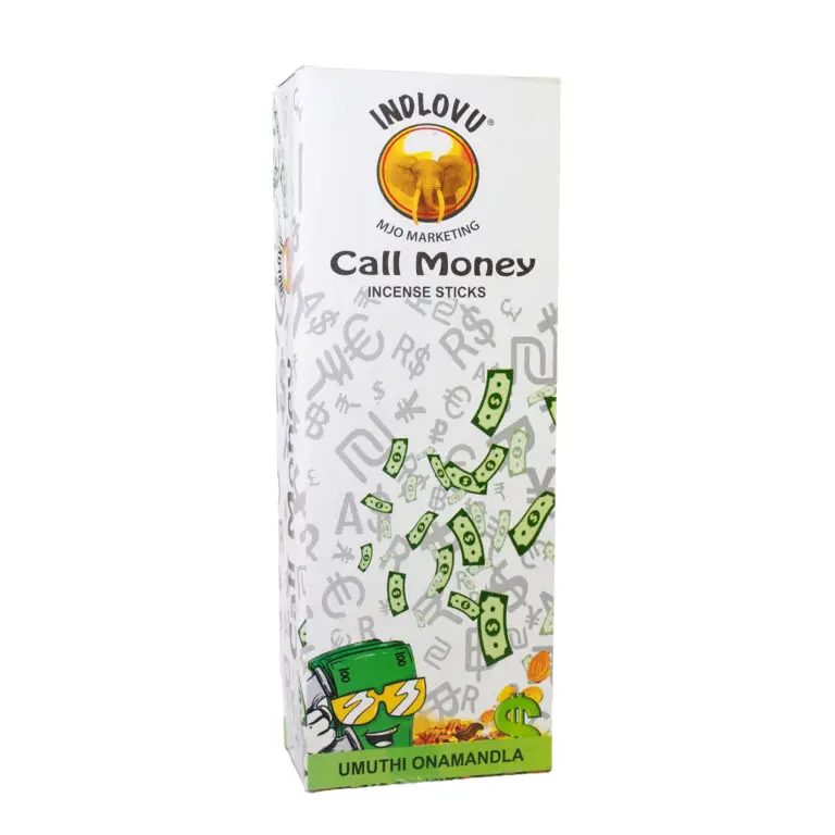 Indlovu Call Money incense packaging design.