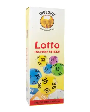 Indlovu Lotto incense sticks packaging with colorful numbers.