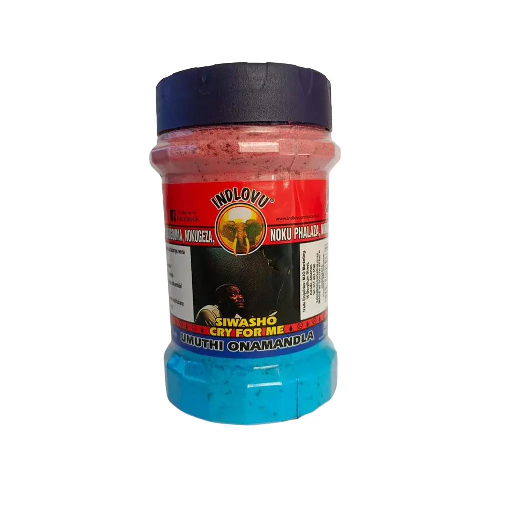 Indlovu Siwasho Cry For Me traditional medicine shaker bottle.