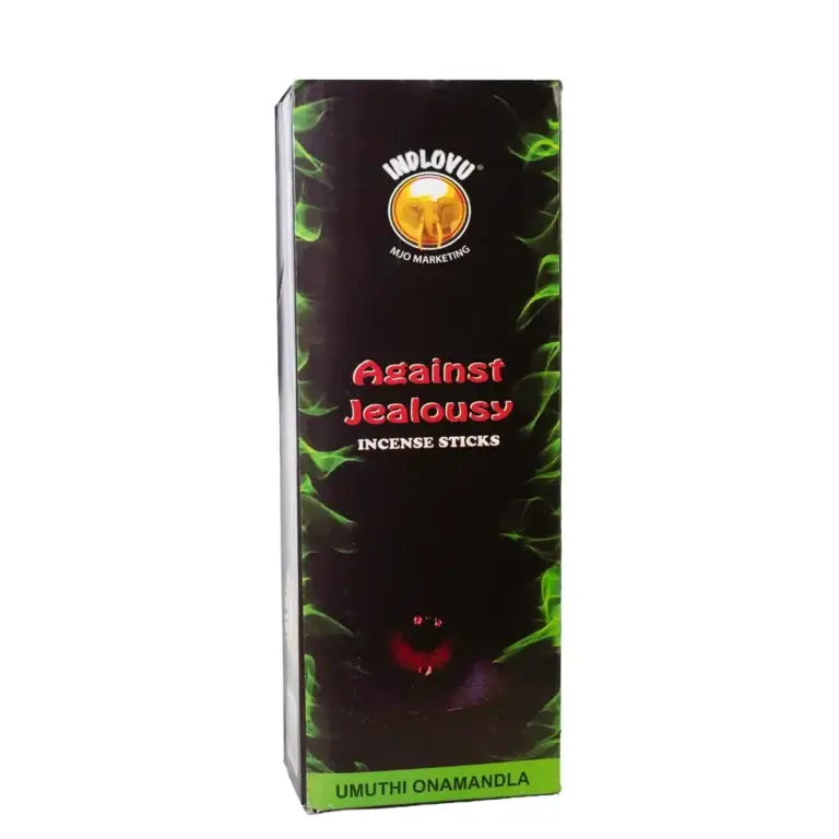 Indlovu Against Jealousy incense sticks packaging.