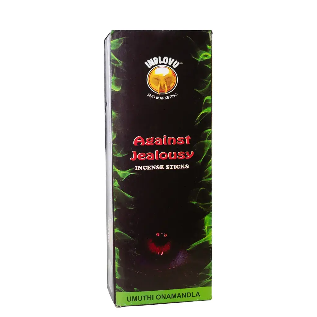 Indlovu Against Jealousy incense sticks packaging.