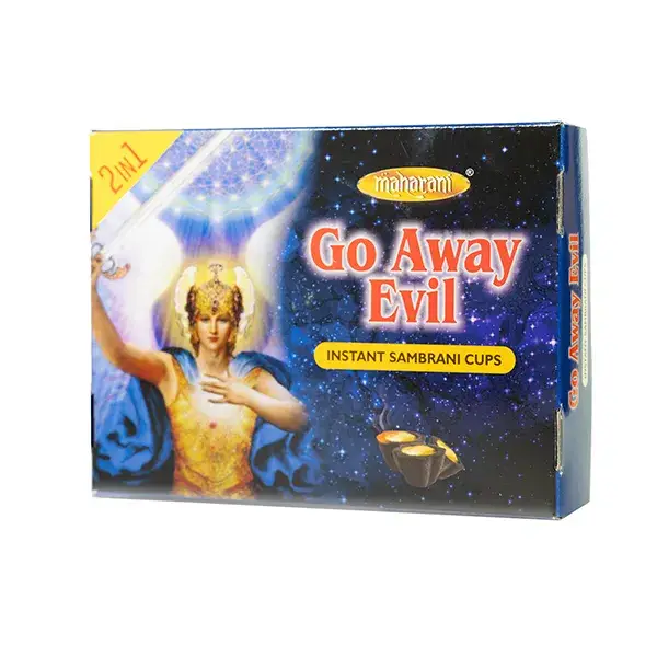Maharani Go Away Evil incense box with deity image.