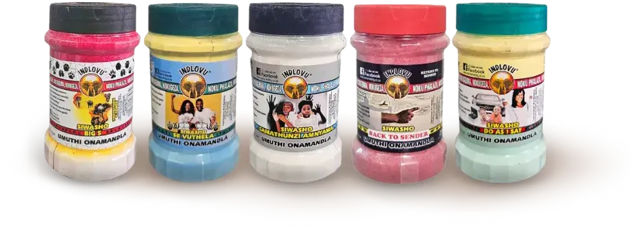 Five herbal product jars with various labels.