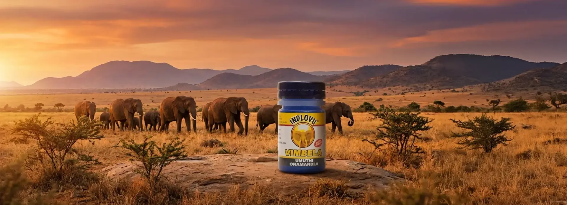 Indlovu Vimbela bottle with elephants in African savanna