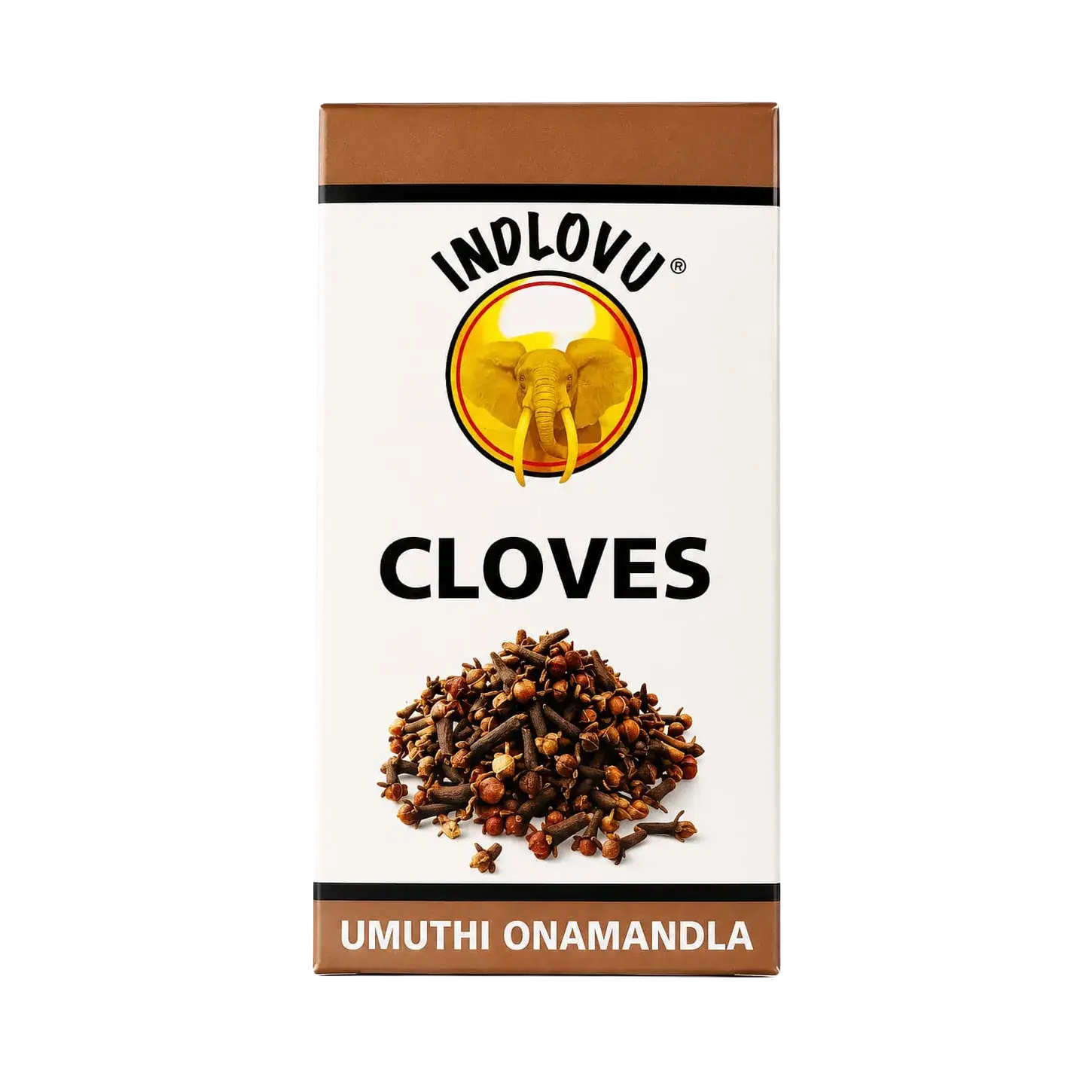 Indlovu Cloves spice box with elephant logo