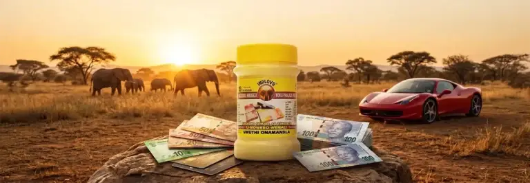 Jar with rand notes, elephants and sports car